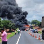 Engavetamento de veículos seguido de incêndio é registrado na BR-365, perto de Chaveslândia