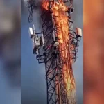 Torre de telefonia é tomada por chamas em Uberlândia; veja o vídeo
